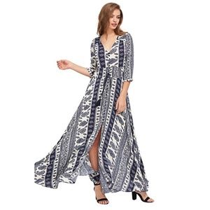 Boho flowy slit-front maxi festival dress